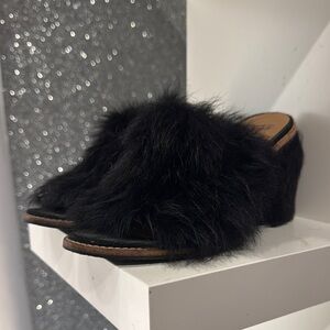 UGG Black Mules with Plush Fur